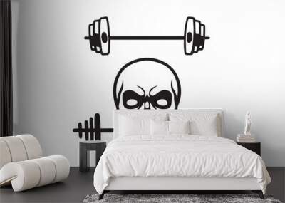 A realistic skull with gym bar staked with weigh Wall mural