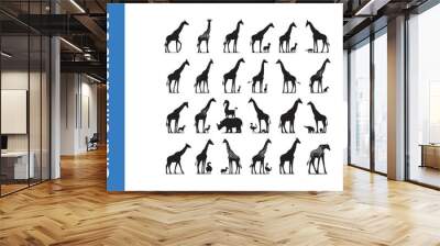 giraffe silhouette set with editable vector Wall mural