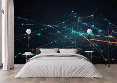 Digital technology background Network connection dots. Glowing futuristic digital design of a network. Wall mural