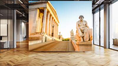 Austrian parliament building with statue on the front in Vienna on the sunrise Wall mural