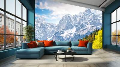 Beautiful landscape view with snowed up mountains in Triglav national park in Slovenia. Traveling slovenian Alps Wall mural