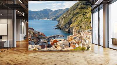 Landscape of coastline with Vernazza village in Italy Wall mural