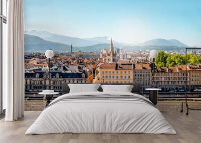 Morning cityscape view on the old town with mountains and river in Grenoble city on the south-east of France Wall mural