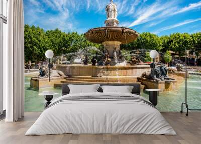 The Fontain de la Rotonde with three sculptures of female figures presenting Justice in Aix-en-Provence in France Wall mural