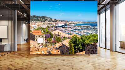 Top cityscape view on french riviera with yachts in Cannes city Wall mural