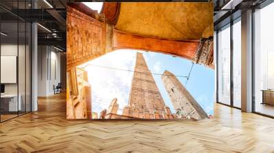 Two famous leaning towers Garisenda and Asinelli in Bologna city. Bologna's two leaning towers are the city's main symbol Wall mural