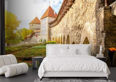 view on the castle wall with towers on toompea hill in the old town of tallin, estonia Wall mural