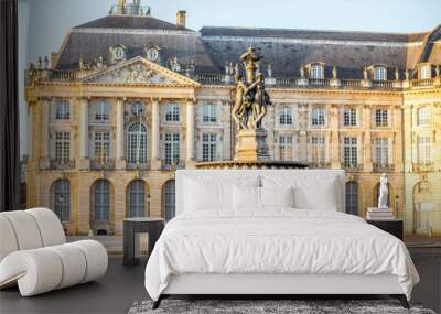 View on the famous La Bourse square with fountain during the morning in Bordeaux city, France Wall mural