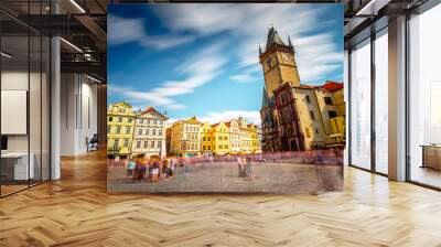 view on the old town square with the famous clock tower in prague city. long exposure image technic  Wall mural