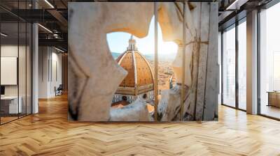 View through the gothic rose window on Duomo cathdral in Florence Wall mural