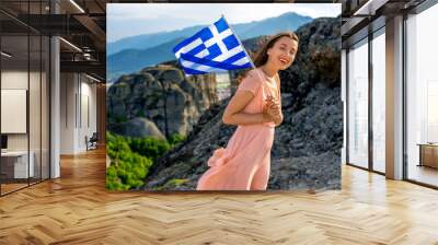 Woman with greek flag Wall mural