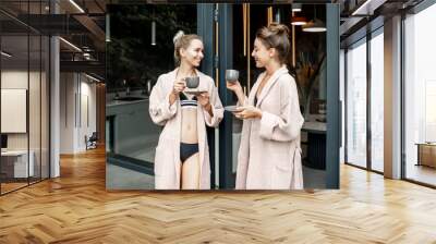 Women in bathrobes relaxing in the SPA Wall mural