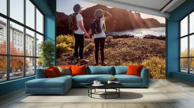 Young couple traveling nature Wall mural