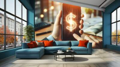 digital transaction reports with smartphones, success report in smartphone Wall mural