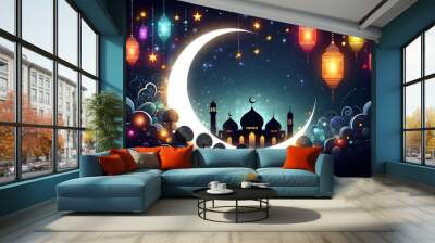 gold mosque and cresent moon Wall mural