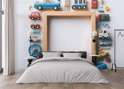 greeting cards with a toy car theme, photo frames with a children's theme, invitation card car theme Wall mural