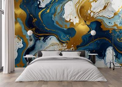 marble abstract red white gold black blue Wall mural