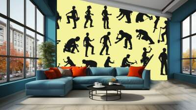 twenty one collection of silhouettes of roofers and construction illustration vector elements Wall mural