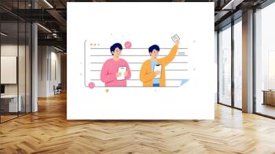 two people holding a check mark on each side of a work sheet Wall mural