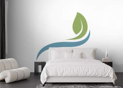 Eco water logo iconic. Branding for bio organic company, water purity, environment, herbal, health, spa, botanical, ecology, etc. Isolated logo vector inspiration. Graphic designs Wall mural