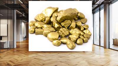 gold nuggets on white background isolated. High resolution photo of gold stones. Concept of luxury and wealth. Wall mural