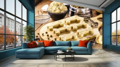 homemade cookie dough for dog snacks, pet biscuits made with organic products Wall mural