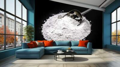 magnesium sulfate on black isolated background with metal spoon Wall mural