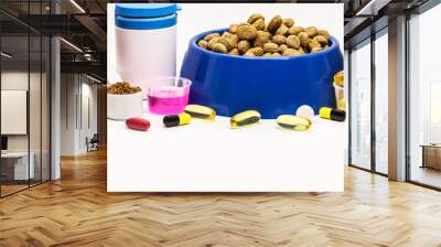 pet food, fish food, aplist, dog or cat food, with medicines and food supplements based on zinc or omega 3, veterinary care Wall mural