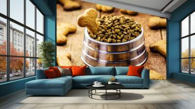 vegan dog biscuit enriched with omega 3, healthy homemade food for puppies, rustic wooden background Wall mural