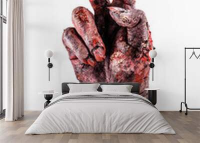 zombie hand with two fingers, countdown or victory sign, isolated white background. Wall mural