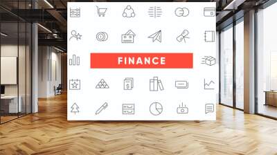 Business and finance line icons set. Company, business, money, bank, check, law, auction, exchange, payment, wallet, deposit, dollar outline icon collection. Thin outline icons pack. Wall mural