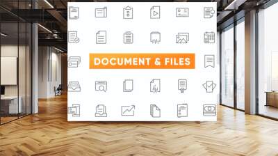 File and document thin line icon set. Different documents settings, File management and Organization outline icon set. Simple line art style icons pack. Wall mural