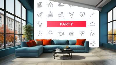 Party, entertainment line icon set. Event, fun, enjoy, celebrate, celebration, dancing, music, congrats, wish outline icon collection. Thin outline icons pack. Wall mural