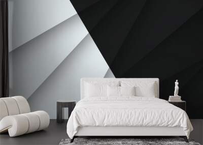 black white geometric abstract background overlap layer on bright space with slash effects decoration. Graphic design element cutout style concept for banner, flyer, card, or brochure cover Wall mural