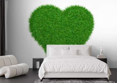 green symbol of heart made of grass, ecology concept, 3d render. Wall mural