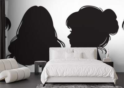 beautiful side face women silhouette set vector illustration Wall mural