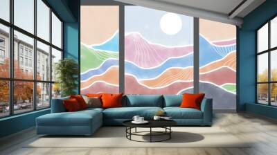 Japanese background with line wave pattern vector. Abstract template with geometric pattern. Mountain layout design in oriental style. Wall mural