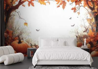 Autumnal Halloween Scene with Jack-o'-Lanterns Wall mural