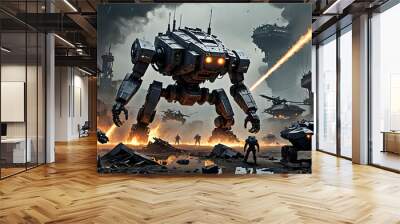 robots and humans conflict Wall mural