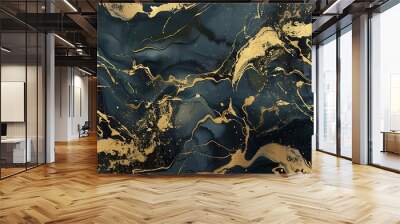 An artistic cover design with a luxurious gold and black marble template. The fluid ink liquid textures create a rich and realistic background,  Wall mural