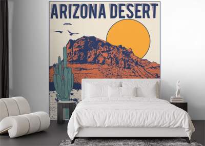 Arizona colorful desert graphic design for t shirt, sticker, logo, poster and others. Wall mural