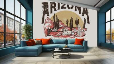 Arizona desert vibes adventure vintage graphic print design for t shirt. Western desert  design for poster, sticker and others. Arizona vibes artwork design. Wall mural