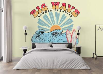 Big wave with surfing graphic print design for t shirt, poster, sticker and others. Wall mural