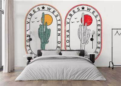 Cactus western desert vibes graphic print design for apparel and others. Wall mural