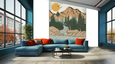 Colorado mountain lake vintage print design for t shirt and others. Mountain national park graphic artwork.  Wall mural