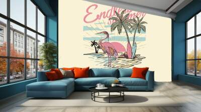 Endless summer with bird print design for t shirt print, poster, sticker, background and other uses. California beach vintage print artwork. Wall mural