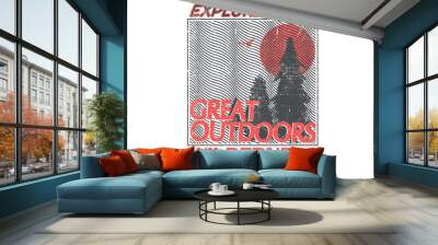 Explore more adventure line drawing vintage print design. Outdoors travel typography artwork. Wall mural