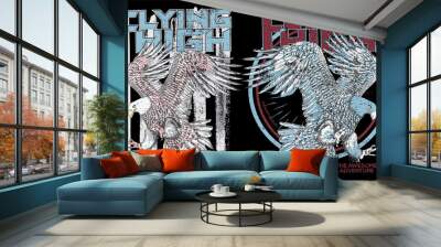 Flying high the awesome adventure t shirt design. American eagle vector illustration. Watercolor hand paint eagle.   Wall mural