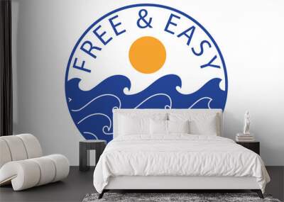 Ocean wave print design for t shirt and others. Free and easy vintage vector artwork design. Wall mural