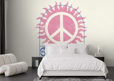 Sunshine on my mind. Sunshine paradise vector graphic .You are my sunshine. Sun for poster, card, apparel print, Vector illustration. Peace sun character with hand drawn lettering. Wall mural